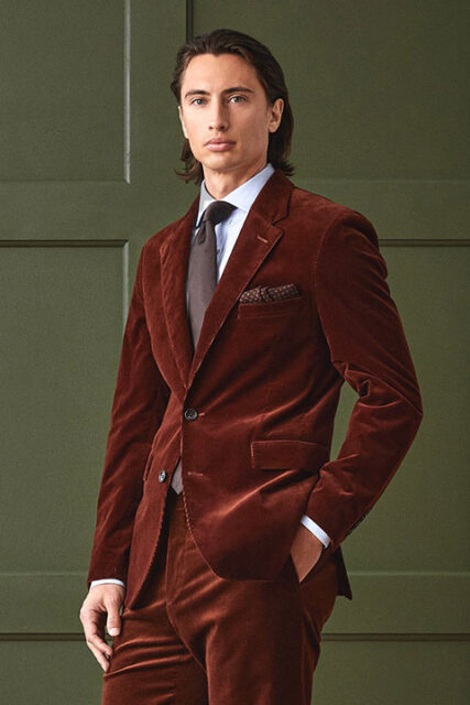  Italian Corduroy Sutton Suit Jacket in Rust