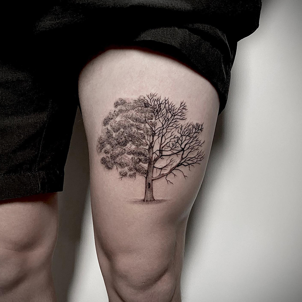 Tree of Life Thigh Tattoo Source: @rbyn_flpsd via Instagram