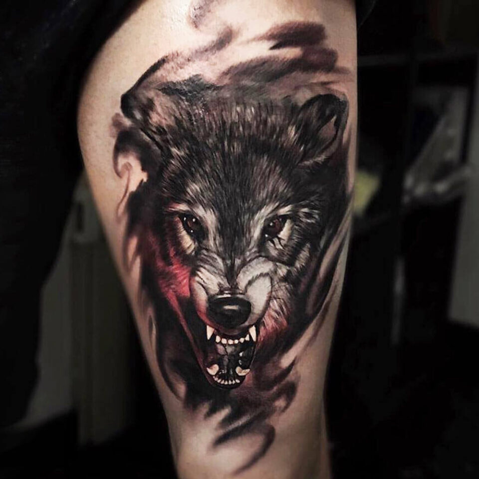 Wolf Thigh Tattoo