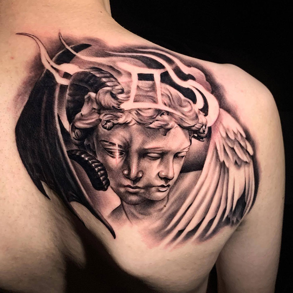 Zodiac Sign Shoulder Tattoos @oowanyuoo via Instagram