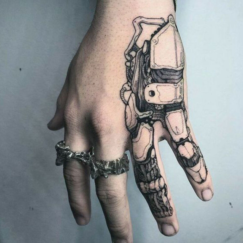 bionic hand tattoo