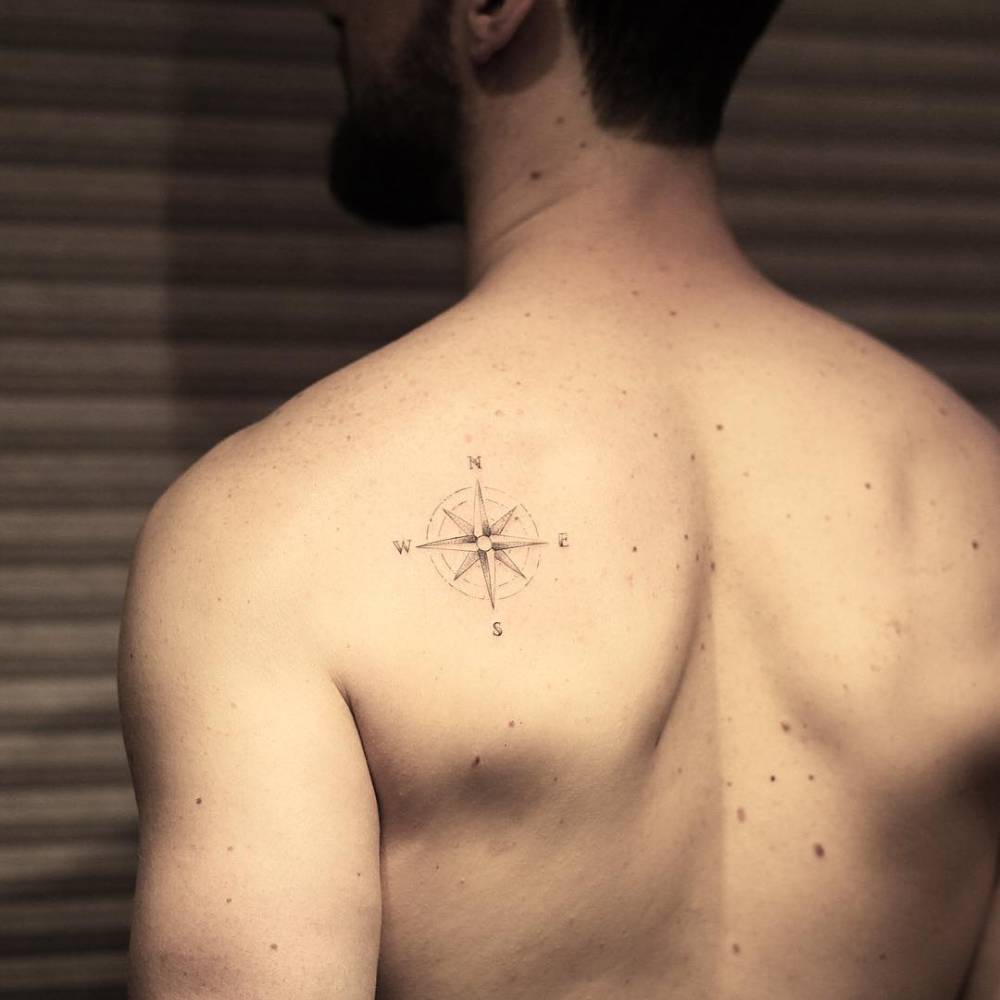 Men's Compass Back Tattoo