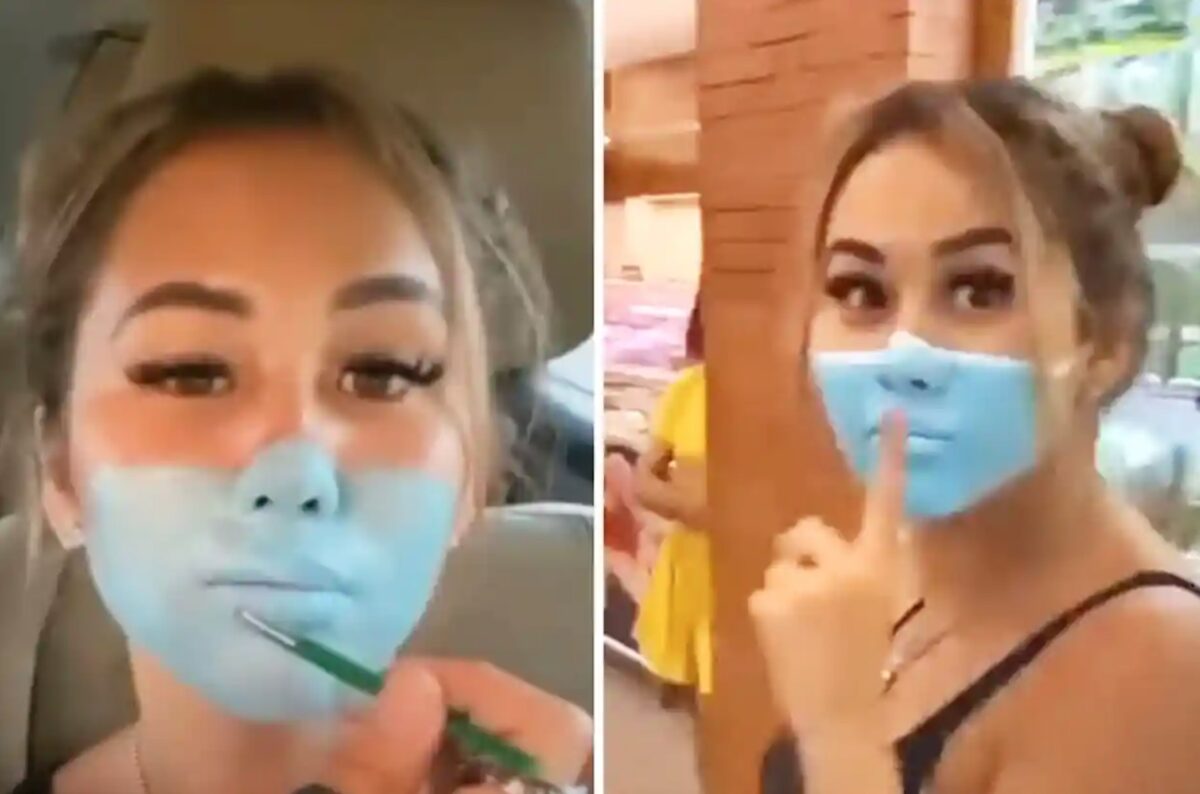 youtuber with fake covid mask in bali