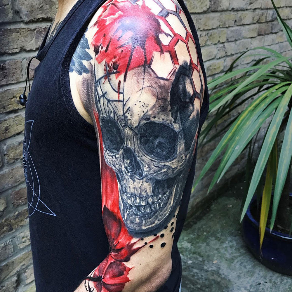 Bloody Skull Sleeve Tattoo