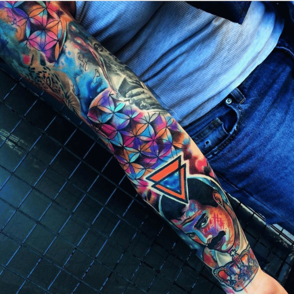 Colourful Sleeve Tattoo Source @inkedmag via Instagram