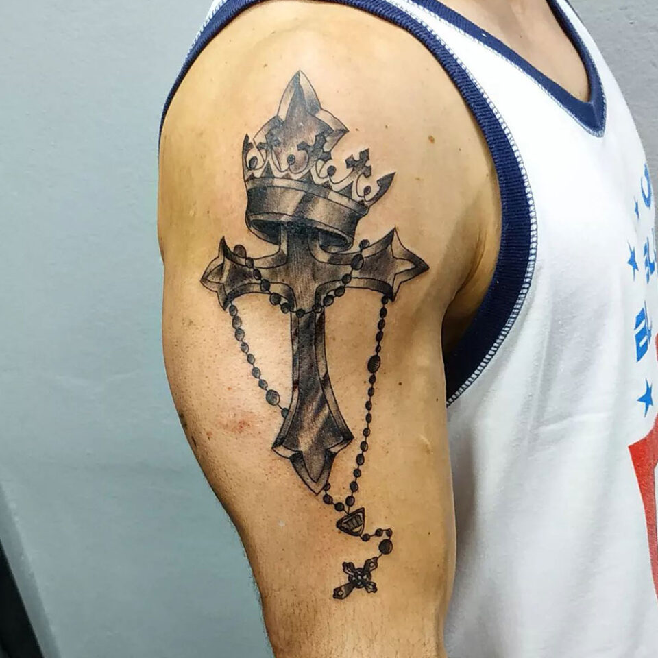 Crown Cross Tattoo Source @jesus.tattoo via Instagram