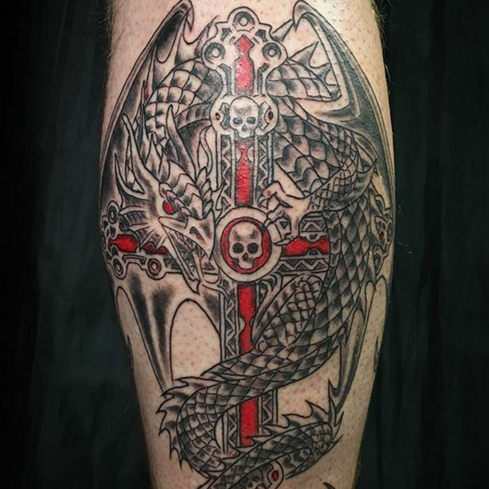 Dragon Cross Tattoo Source @naotattoos via Instagram