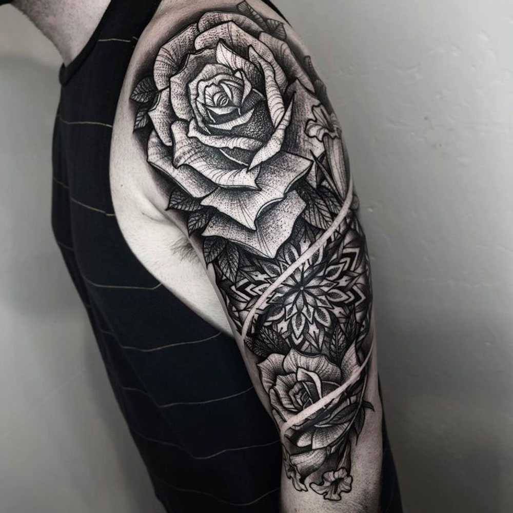 Flower with Mandala Sleeve Tattoo