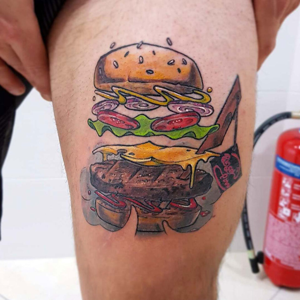 Hamburger Tattoo Source @lafazanidis_aggelos via Instagram