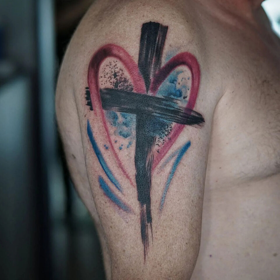 Heart Cross Tattoo Source @phil.inkbreed via Instagram