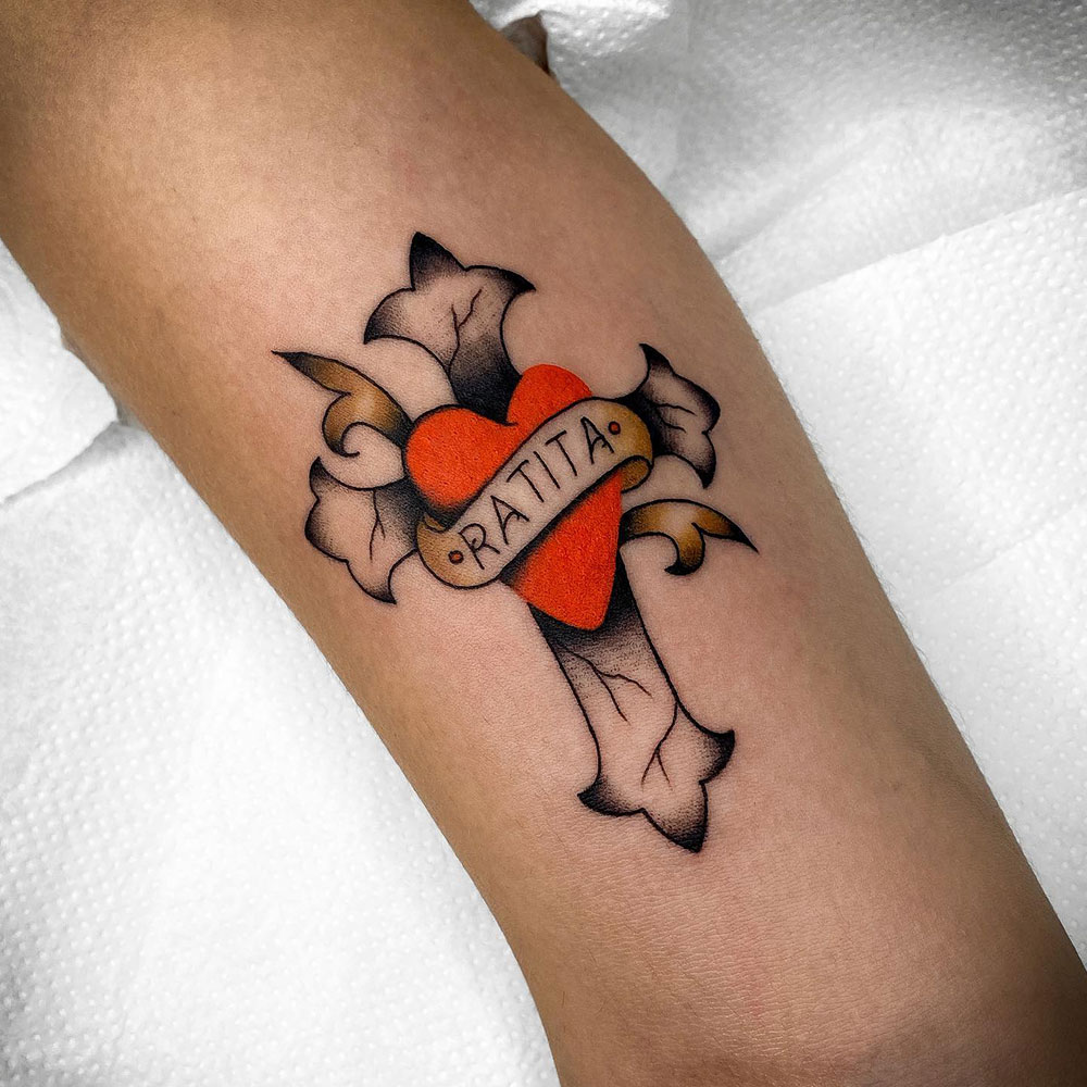 Heart Cross Tattoo Source @heyheybitches via Instagram