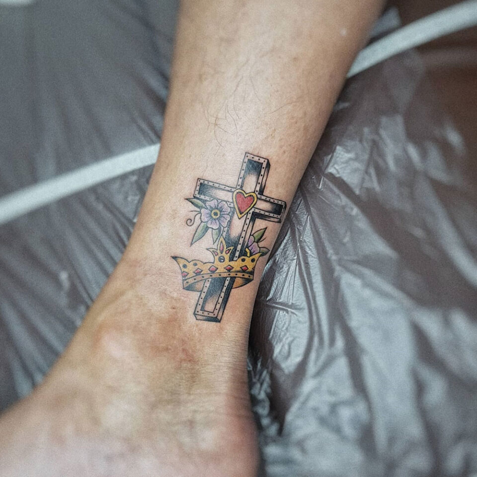 Heart Cross Tattoo Source @disskull_tattoo via Instagram