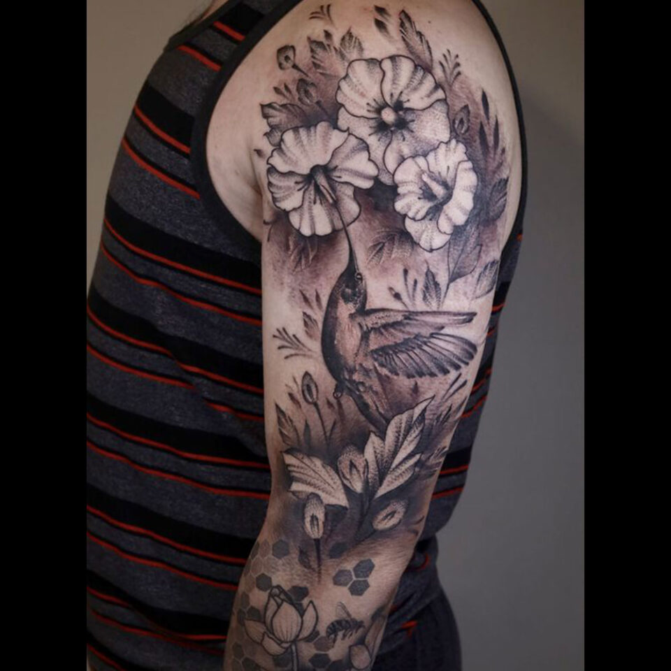 Hummingbird Sleeve Tattoo