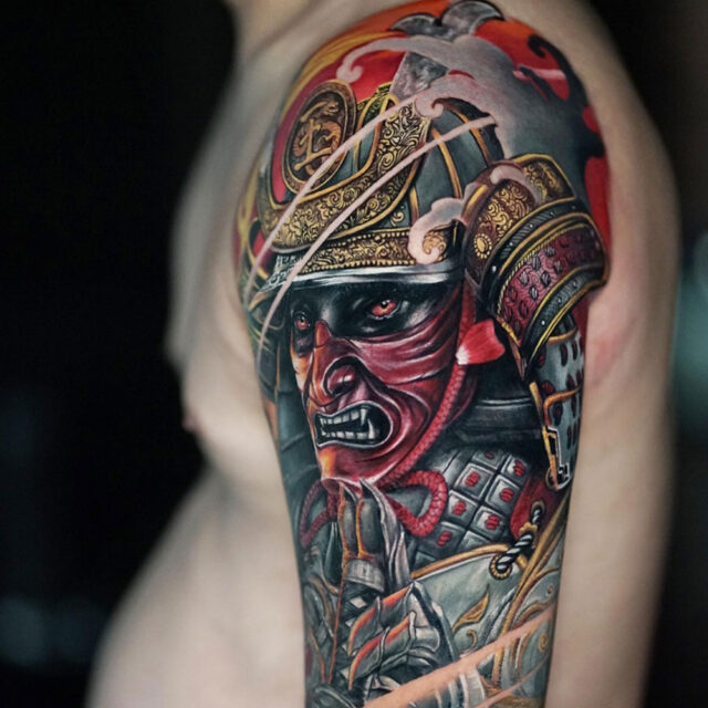 Tatuagem de braço de guerreiro japonês