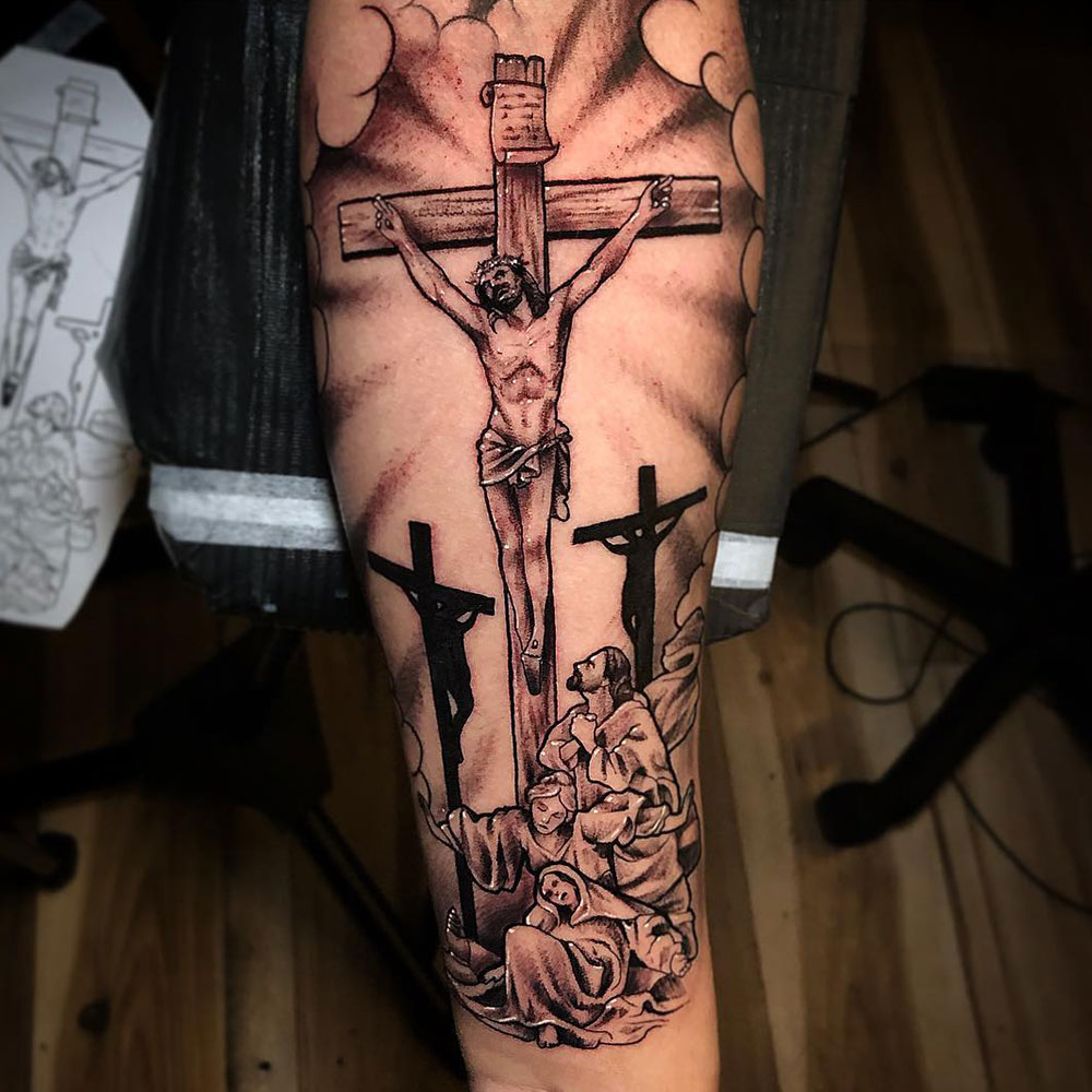 Jesus Cross Tattoo Source @ivanlopezart2e via Instagram