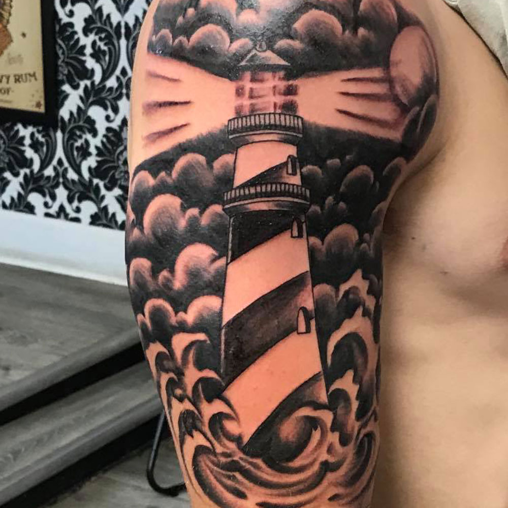 Lighthouse Half-Sleeve Tattoo