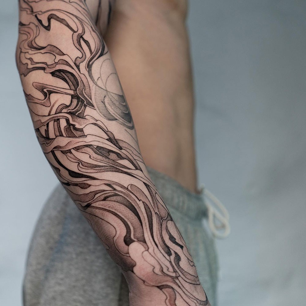 Line Art Half-Sleeve Tattoo