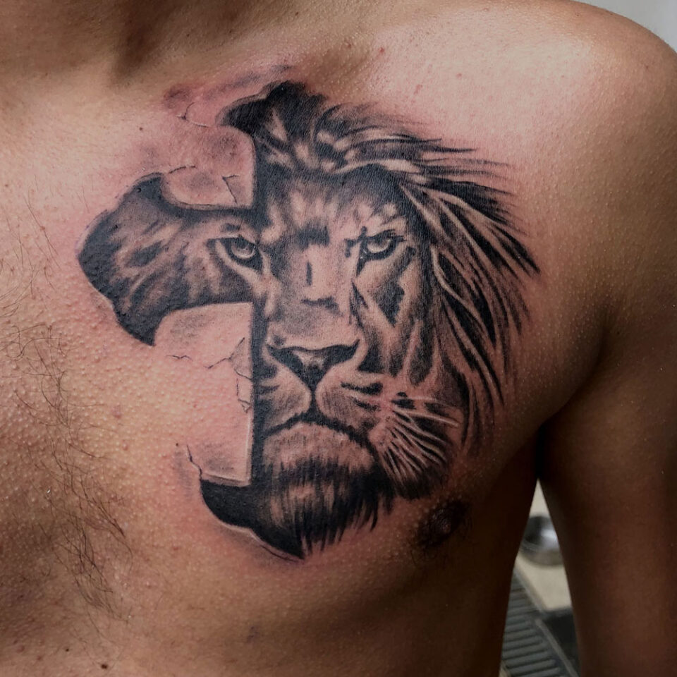 Lion Cross Tattoo Source @tetovaze via Instagram
