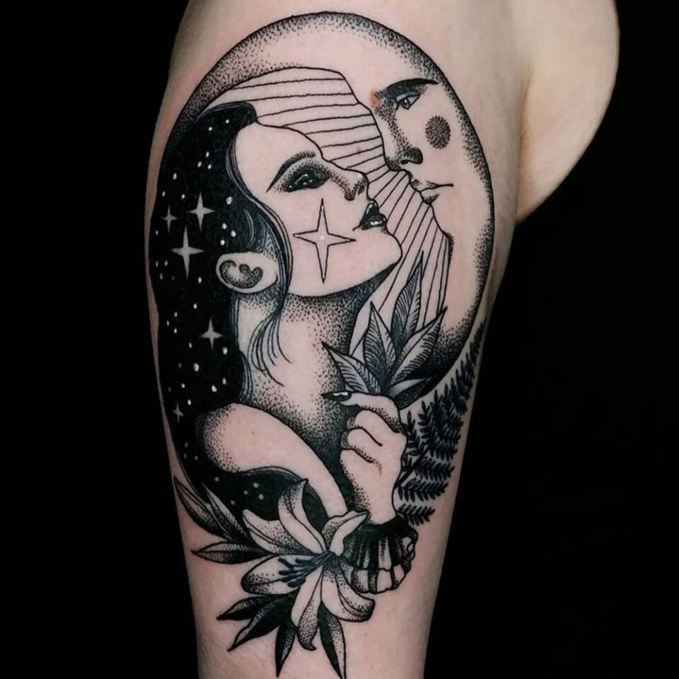 Moon Tattoo Source @needle.mistress via Instagram