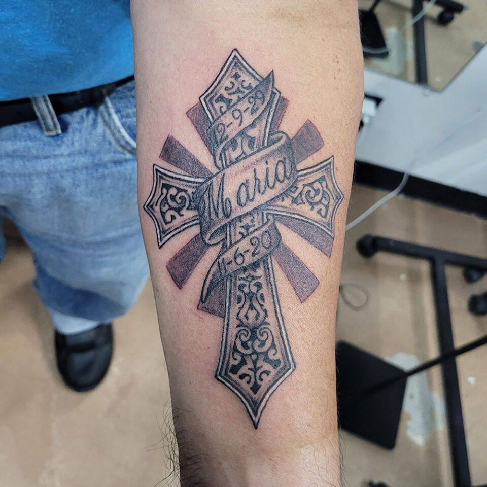 Name Cross Tattoo