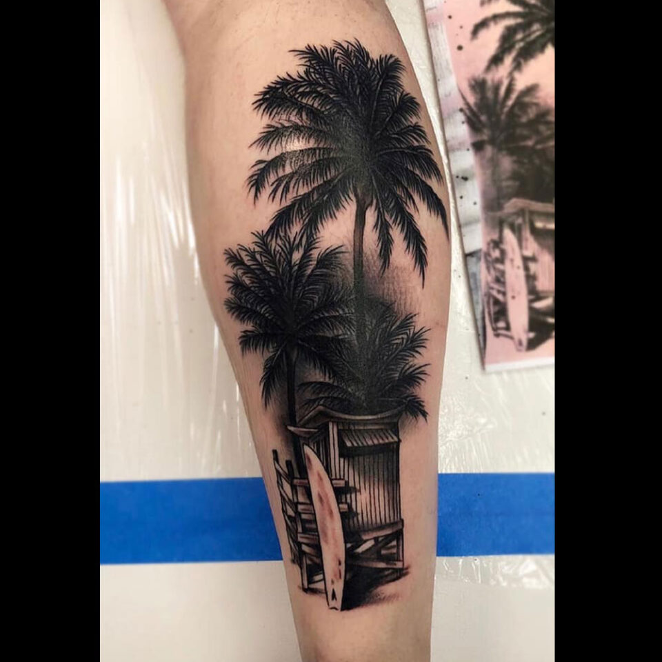 Palm Tree Tattoo Source @blueherontattoos via Instagram