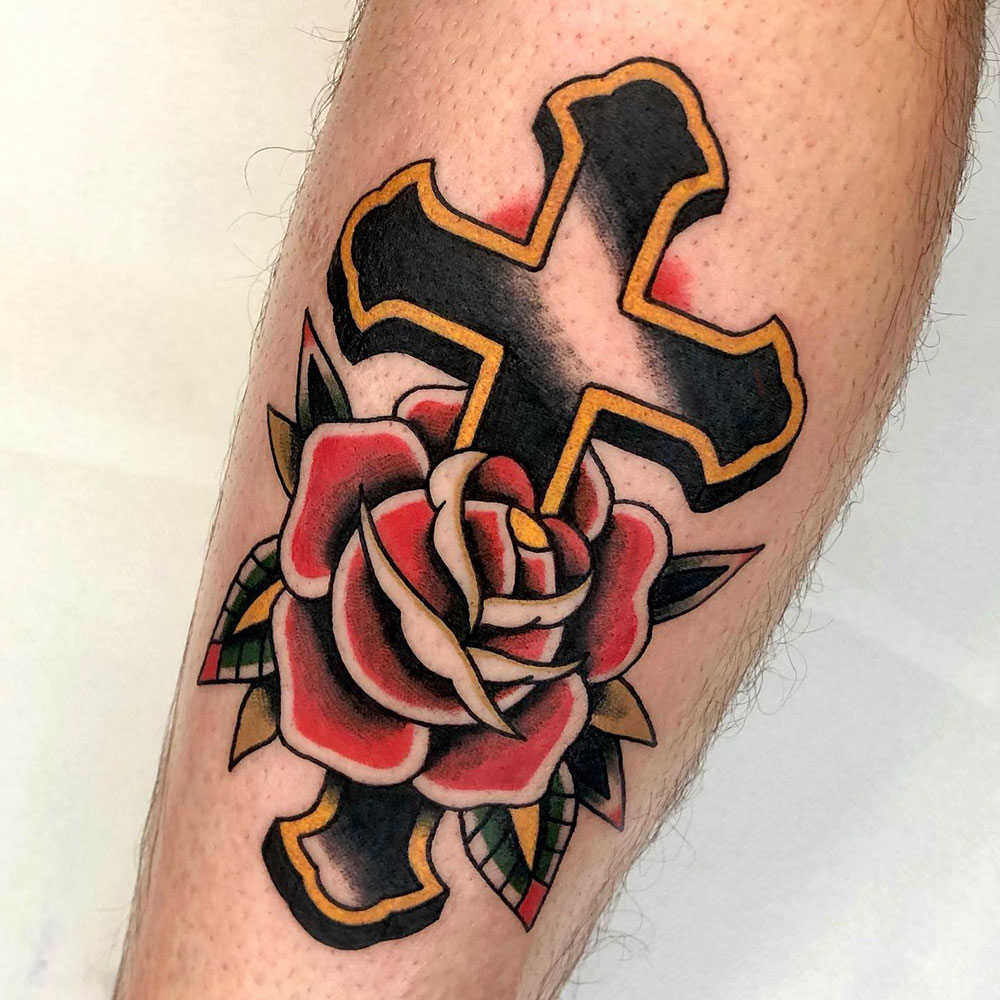 Rose Cross Tattoo Source @cristina_vig via Instagram