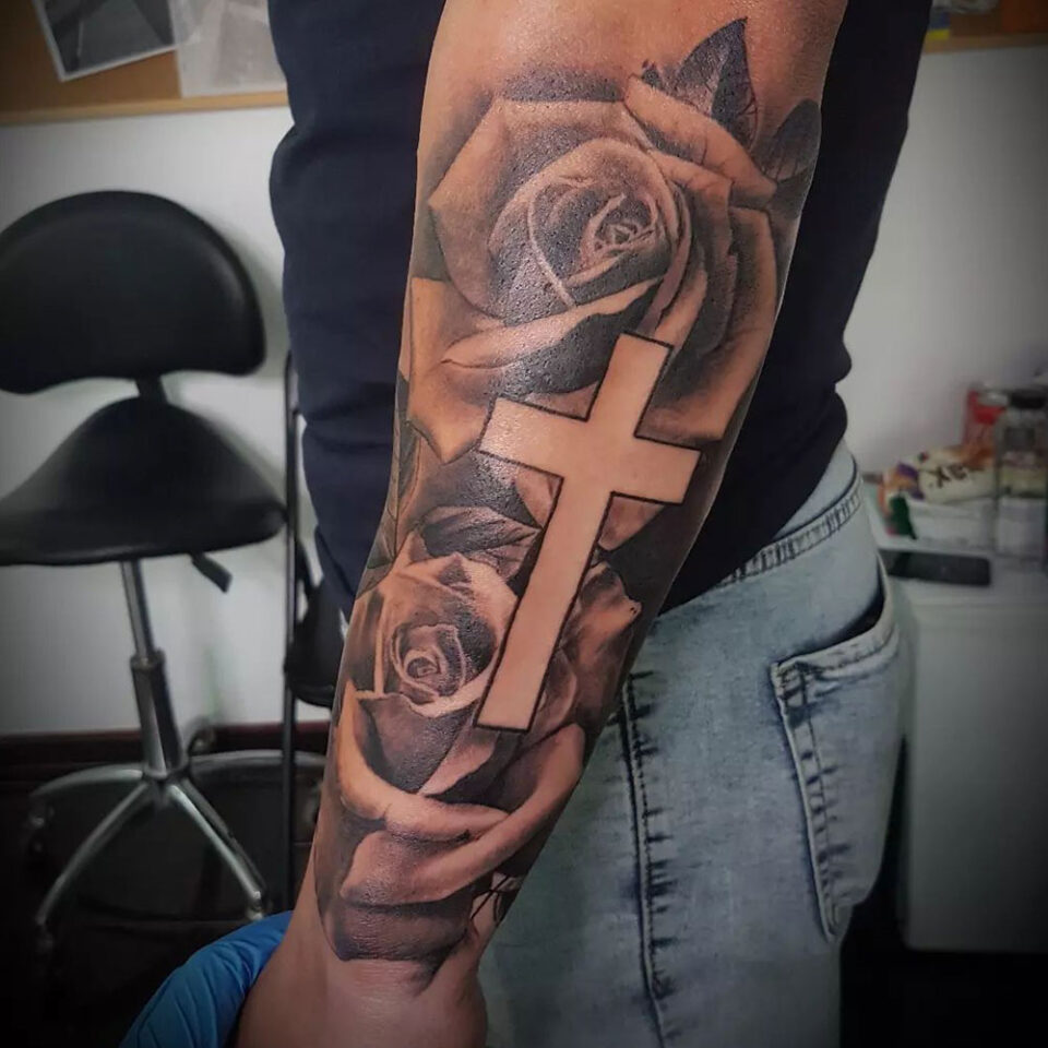 Rose Cross Tattoo Source @thetattoocloud via Instagram