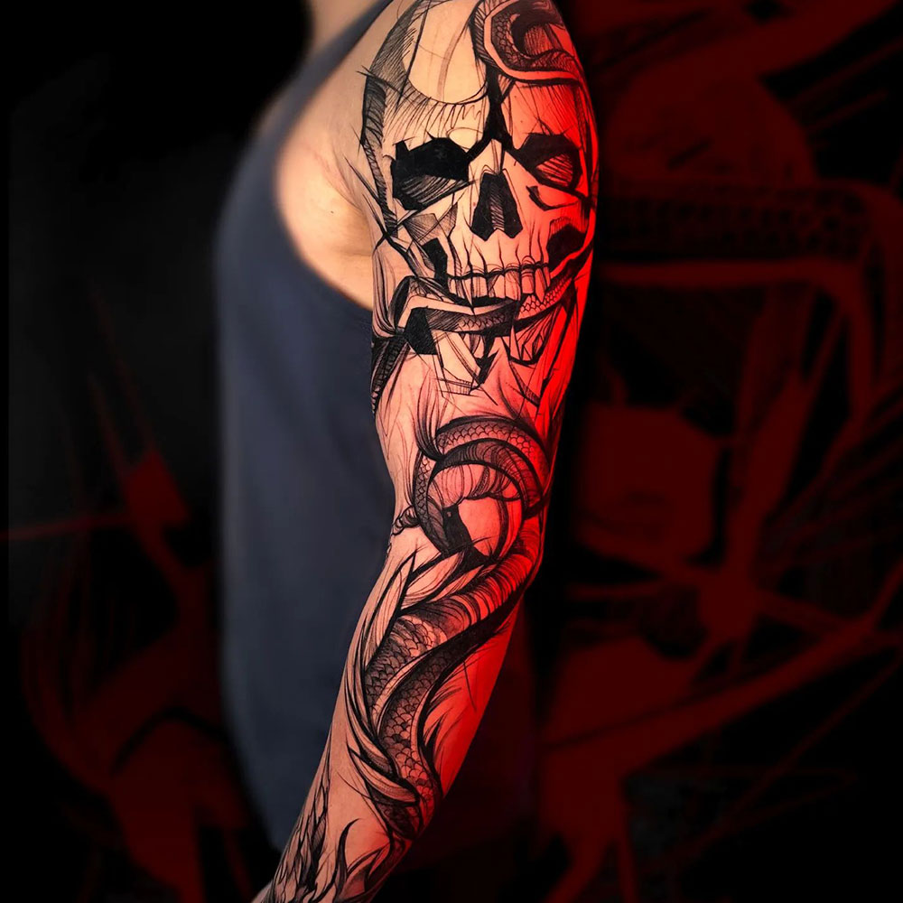 Scratch Art Sleeve Tattoo