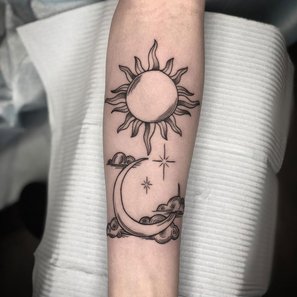 Sun, Moon, and Stars Meaningful Tattoo