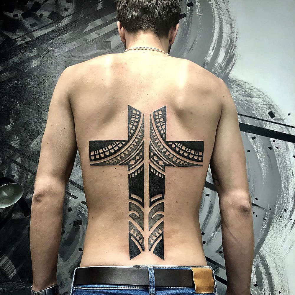 Tribal Cross Tattoo Source @byzart via Instagram