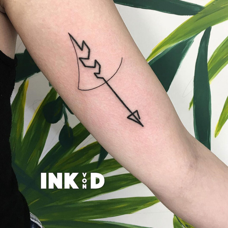 Arrow Single Line Tattoo Source @miyo.tattoo via Instagram