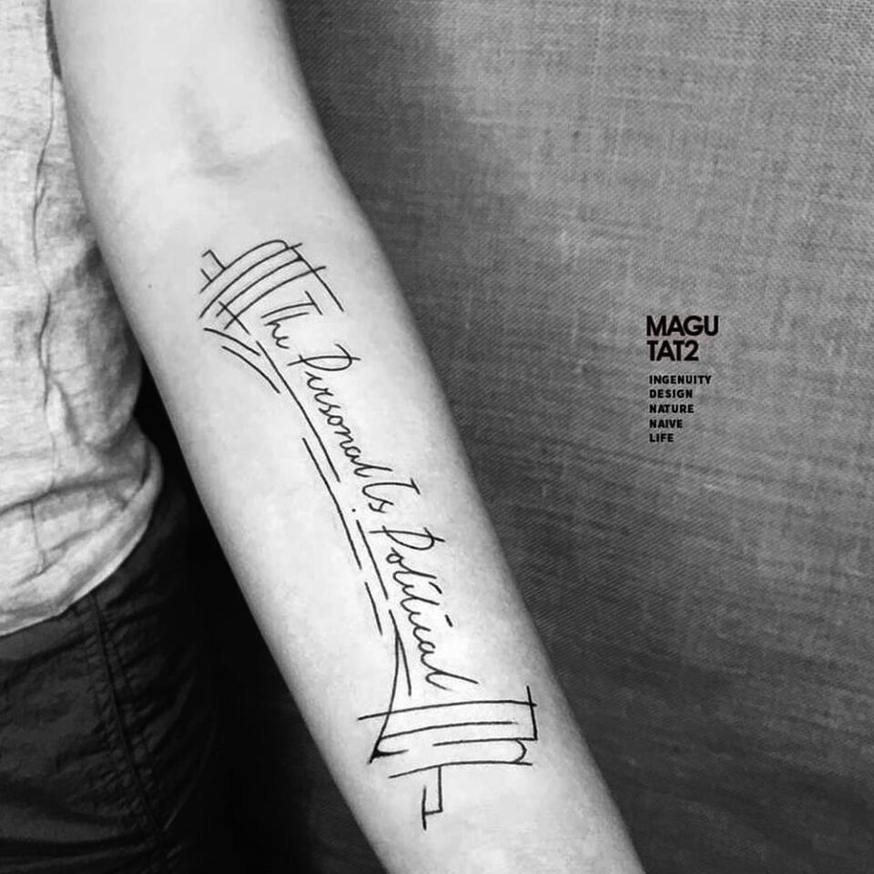 Barbell Single Line Tattoo Source @magutat2 via Instagram