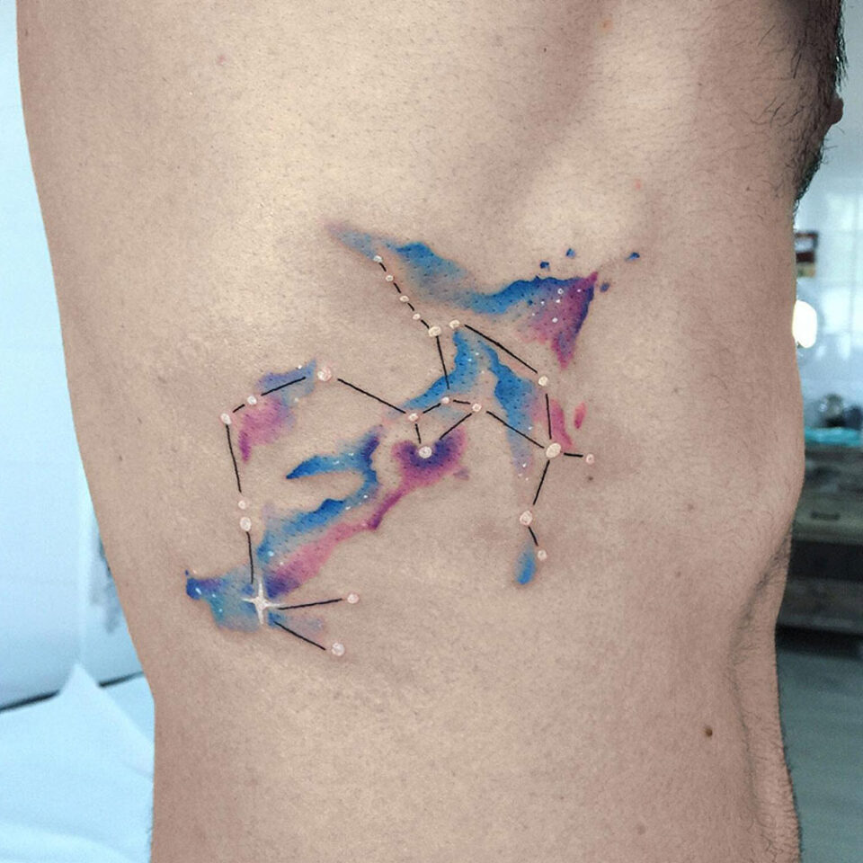 Birth Constellation Single Line Tattoo Source @annalisarossini via Instagram