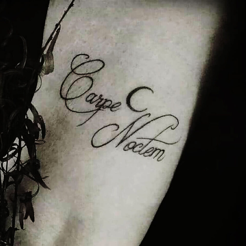 Carpe Noctem Single Line Tattoo Source @derekcastro13 via Instagram