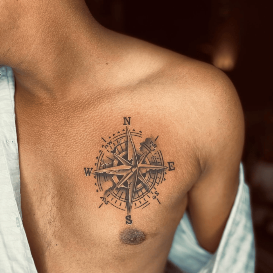 Chest Compass Tattoo Source @artline_artist_tattoo via Instagram