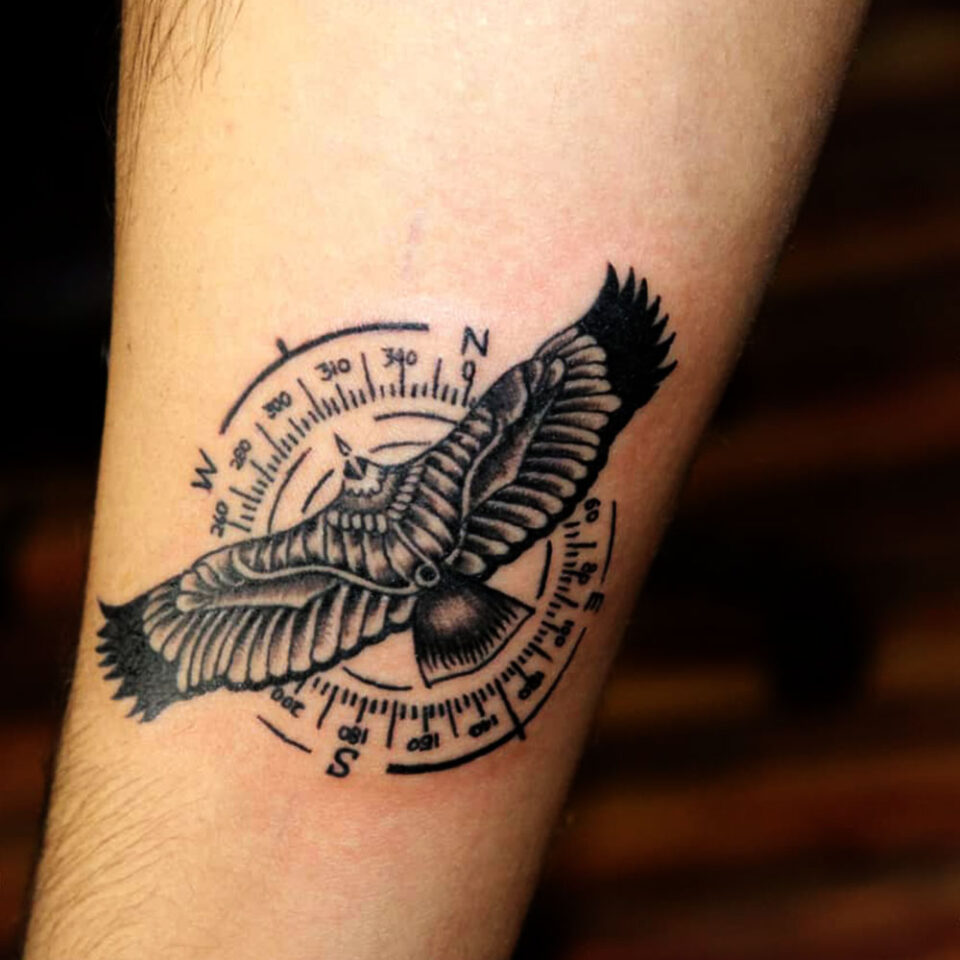 Eagle and Compass Tattoo Source Lilly's Fine Tattoo via Facebook