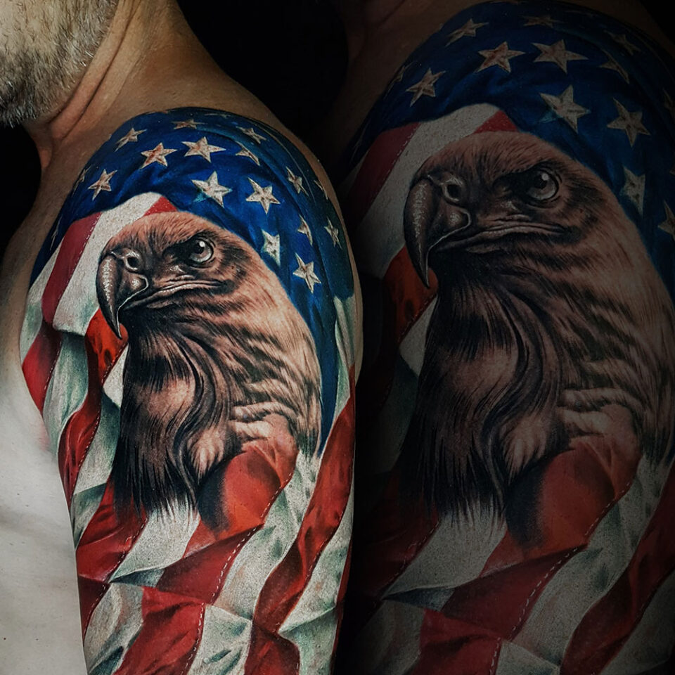 Eagle and Stars Tattoo Source @twogunstattoo_bali via Instagram