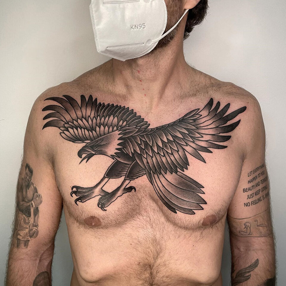 Eagle in Combat Tattoo Source @pacheco_tattooer via Instagram