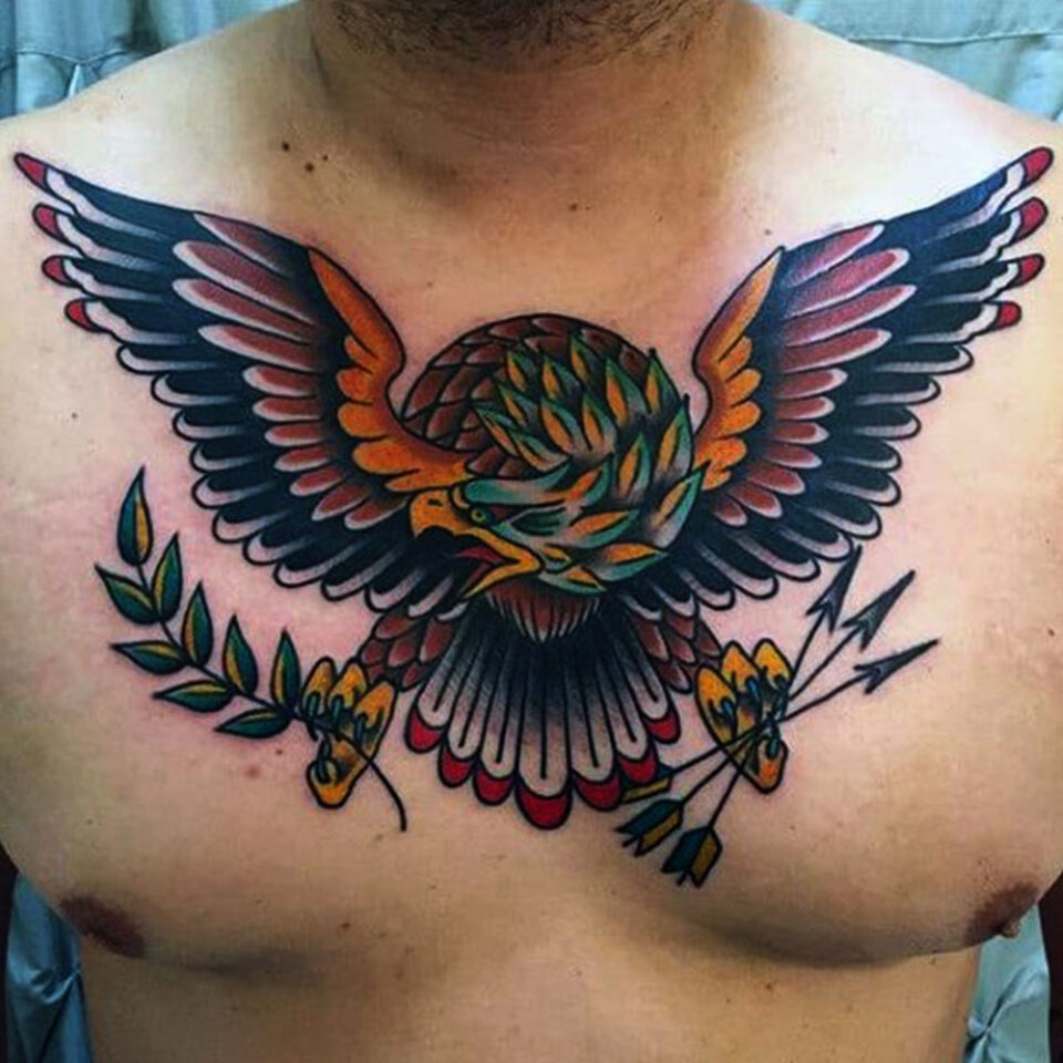 Eagle tattoo with Arrows and Olive branches