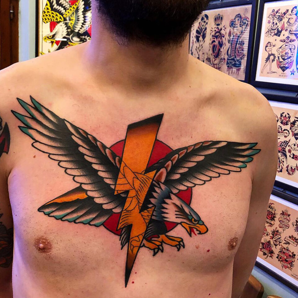 Eagle tattoo with a Lightning Bolt source @samuelebriganti via Instagram