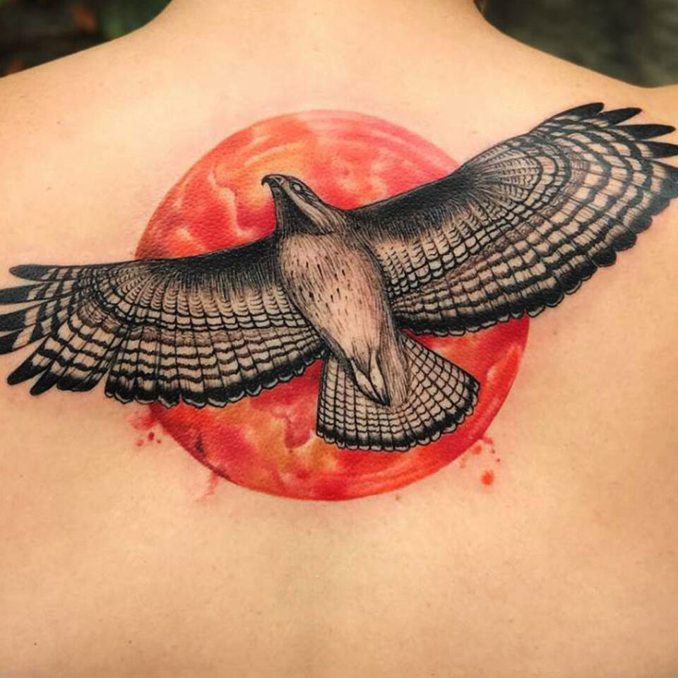 Eagle tattoo with a Sunset or Sunrise Source @dinonemec via Instagram
