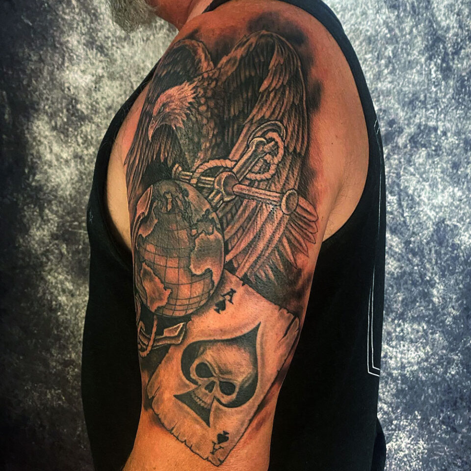 Eagle with a Globe Tattoo Source @mythicalmarkings via Instagram