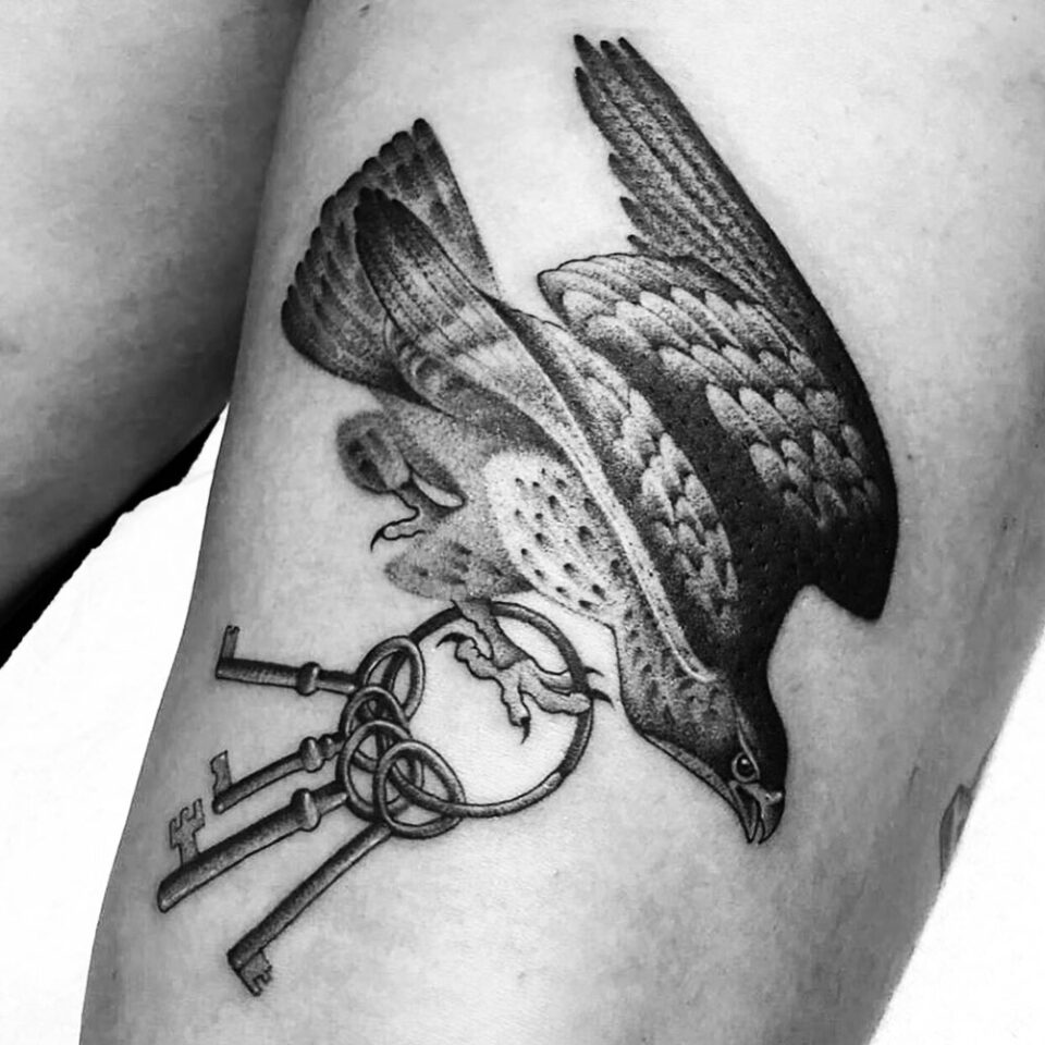 Eagle with a Key Tattoo Source via @keanmendez Instagram