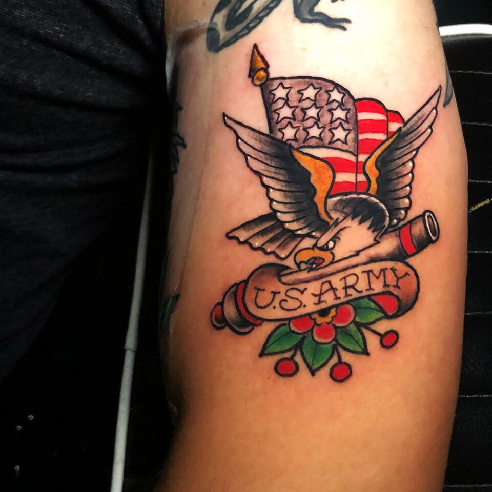 Eagle with a Scroll Tattoo Source @tahitigil via Instagram