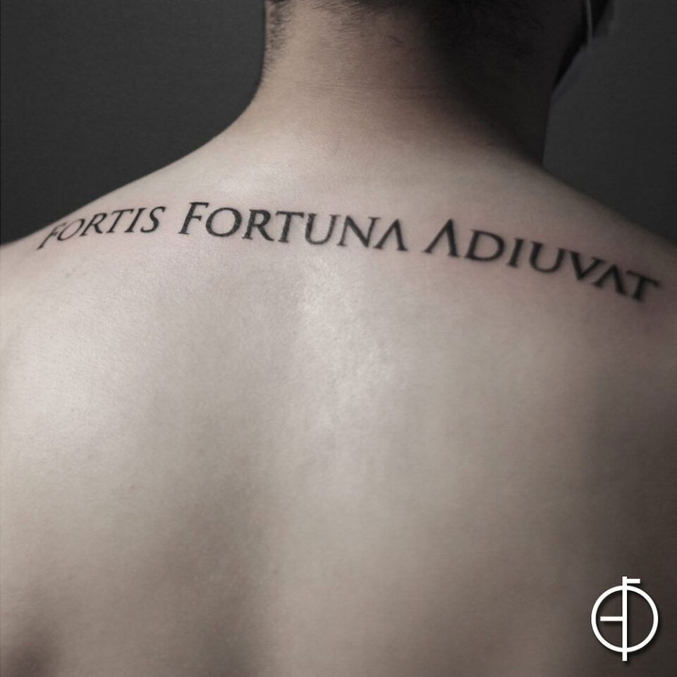 Fortis Fortuna Adiuvat Single Line Tattoo Source @ozy_tattoo via Instagram
