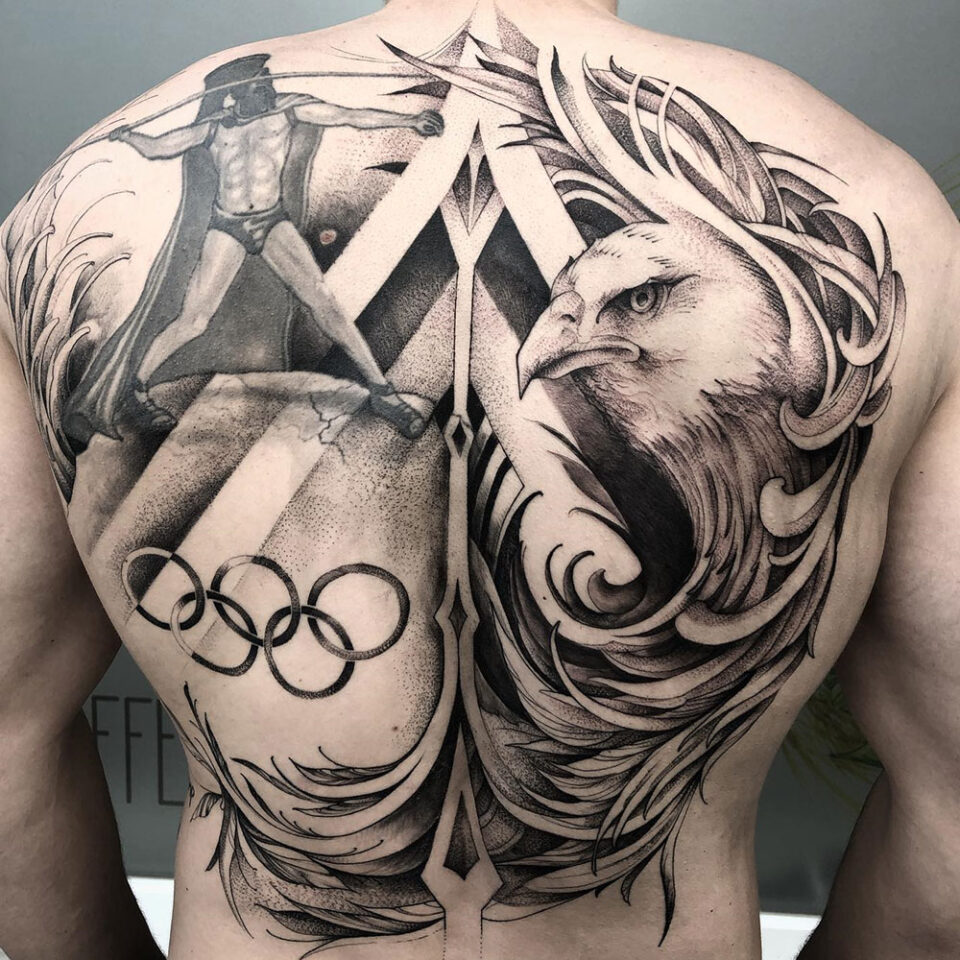 Full-back Eagle tattoo spreading wings Source @carlos_cruso via Instagram