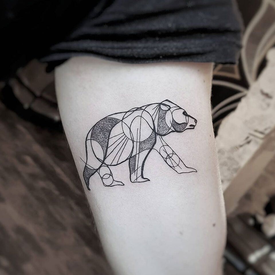 Geometric Bear Single Line Tattoo Source @kail_tattoo via Instagram