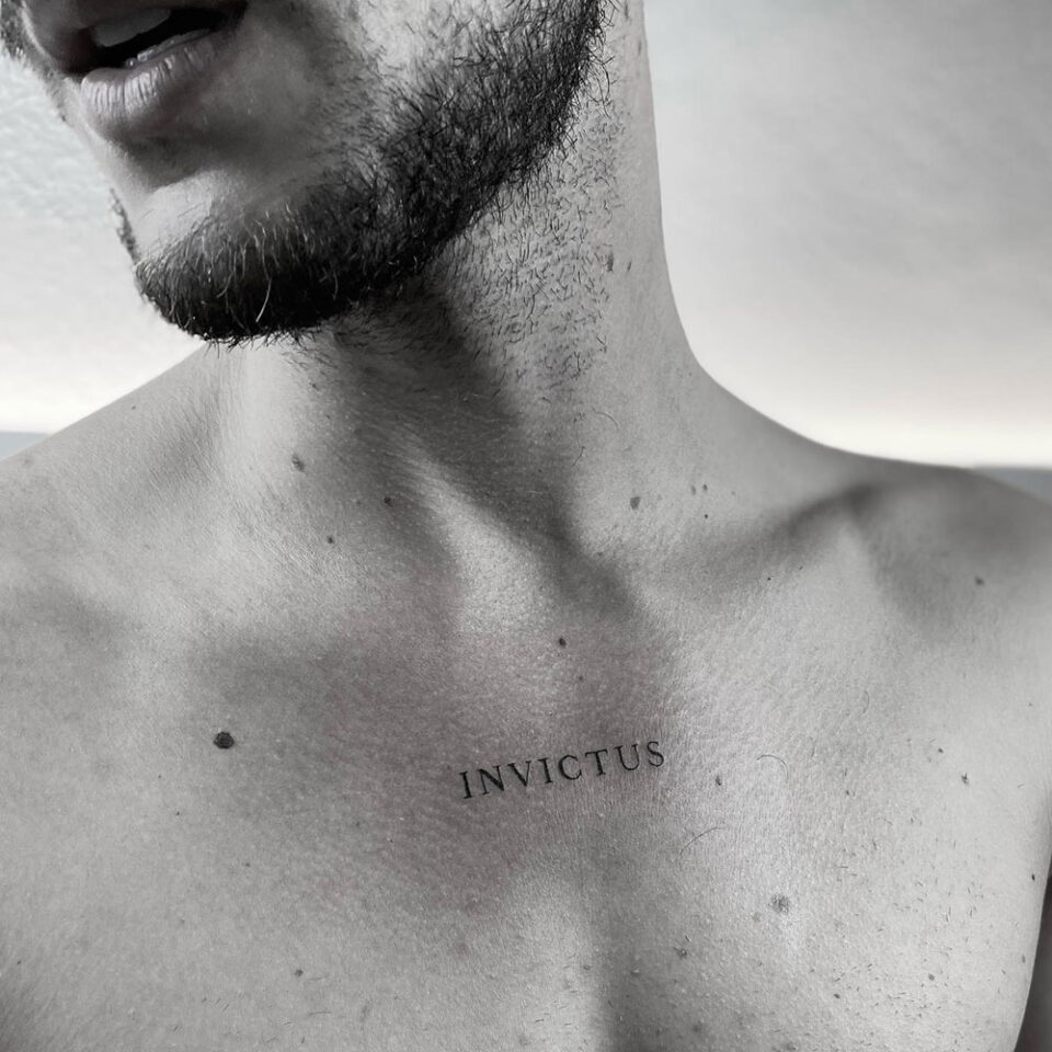 Invictus Single Line Tattoo Source @lukasemmanuel via Instagram