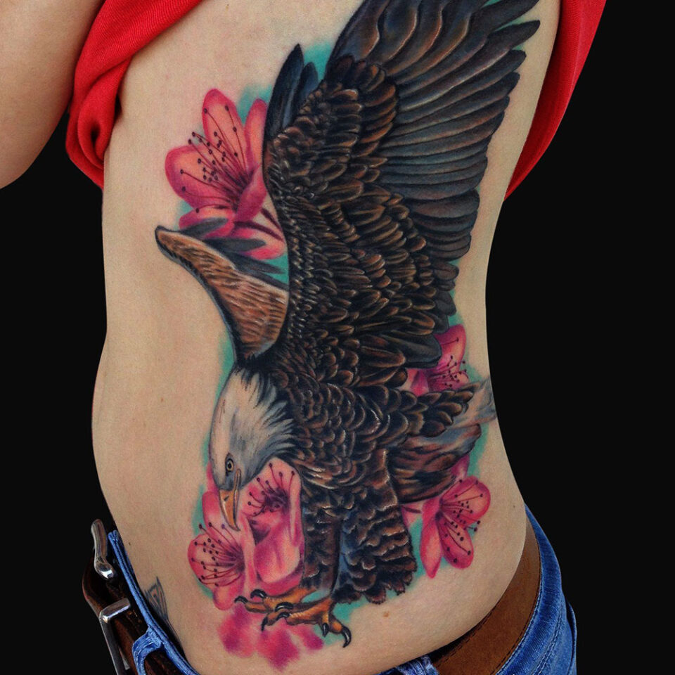 Japanese-style Eagle tattoo with Cherry Blossoms