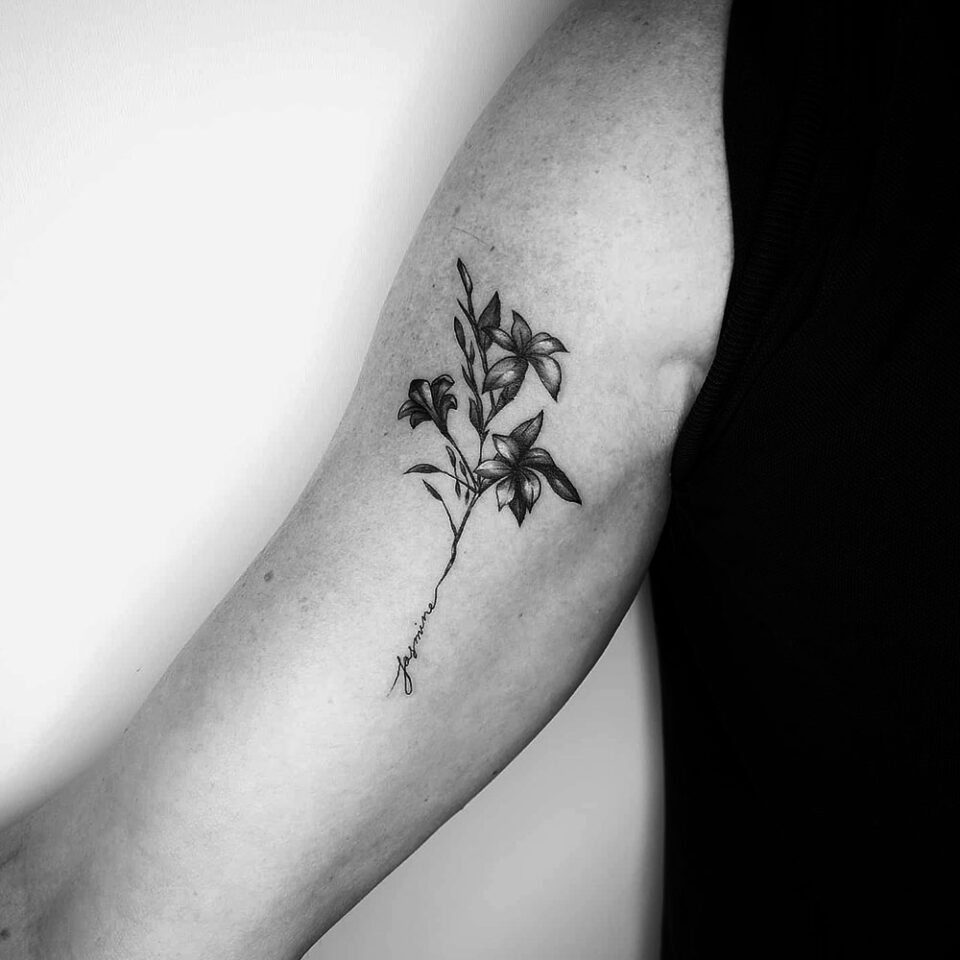 Jasmine floral tattoo sourced via IG @thelondonsocialtattoo